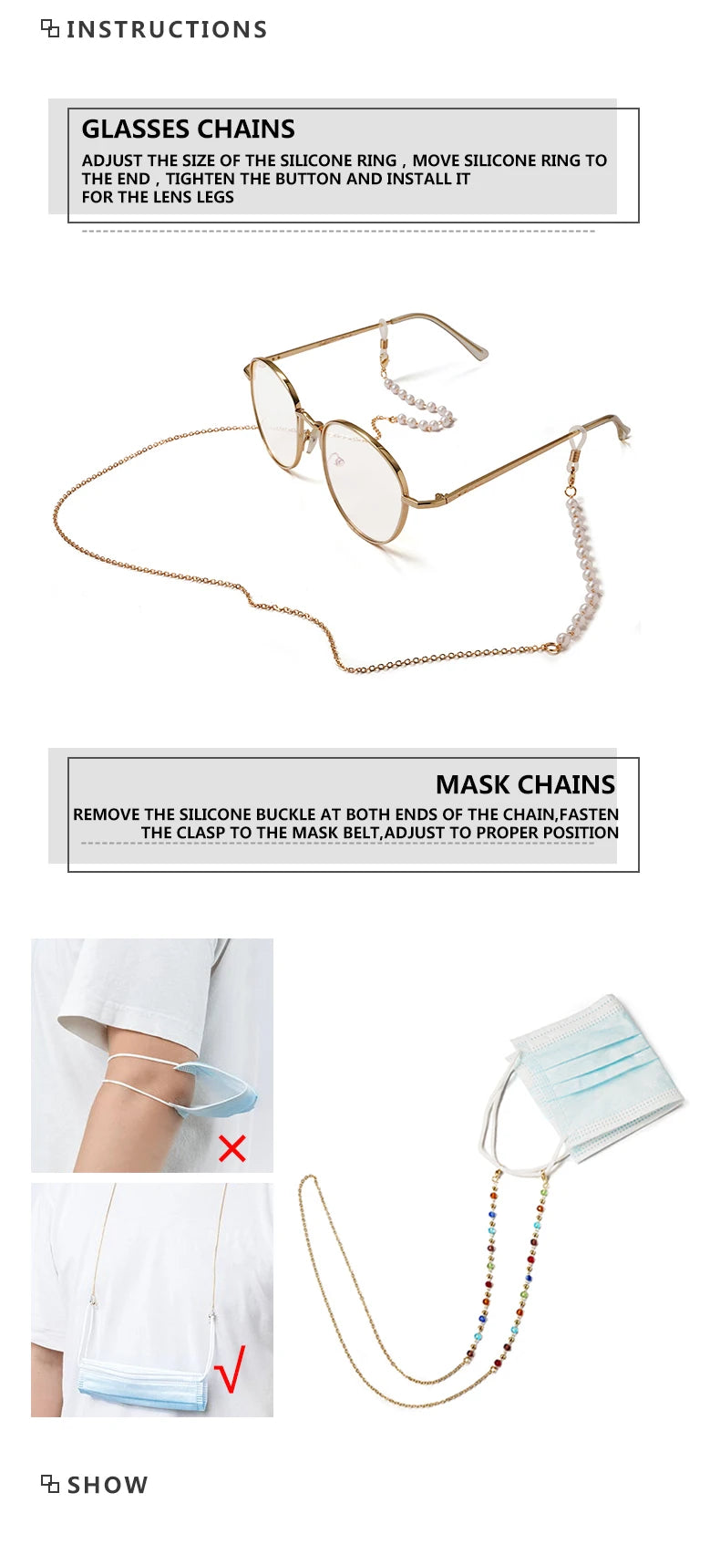 💎 Chaîne Lunettes Perles Élégante