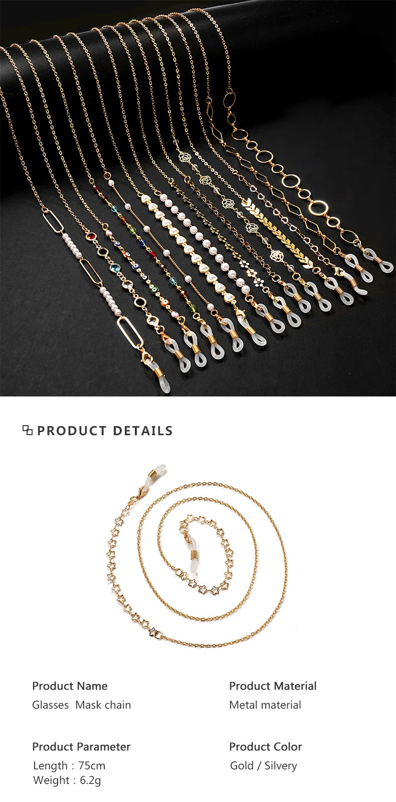 💎 Chaîne Lunettes Perles Élégante